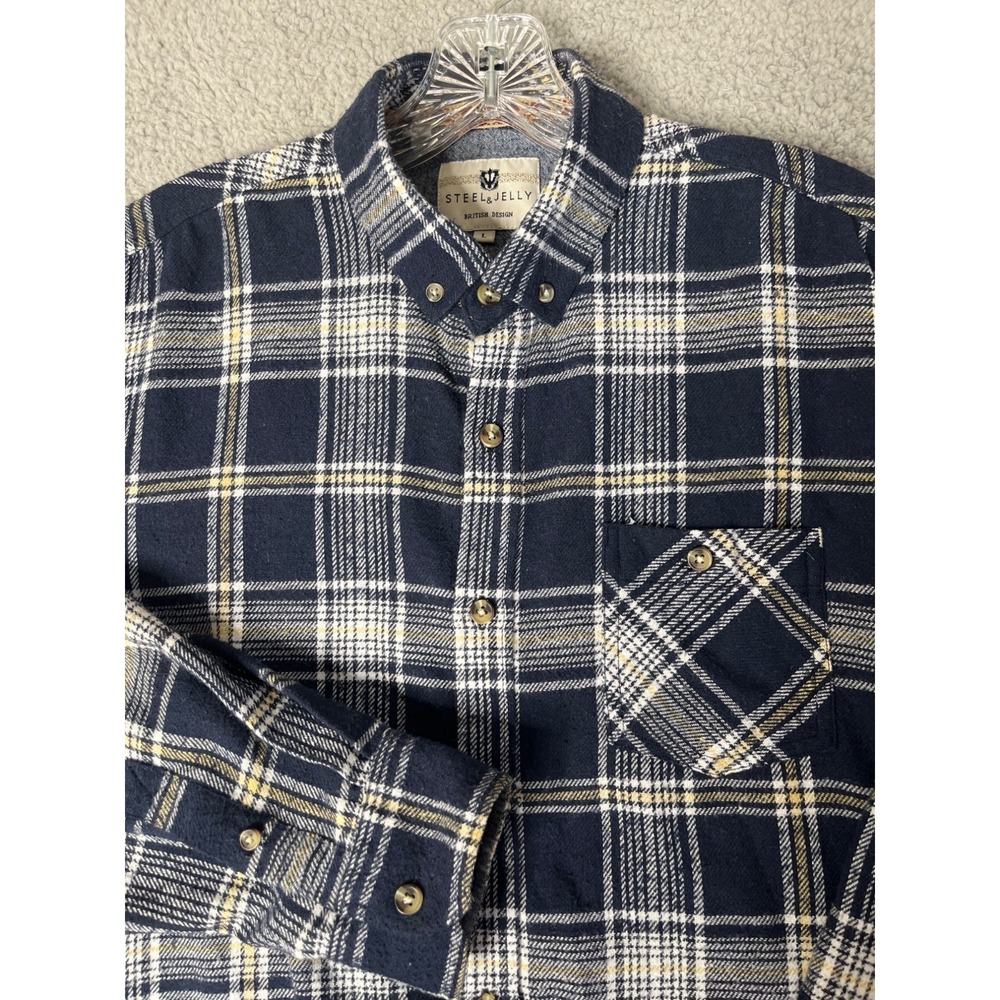 Steel & Jelly Mens Navy‎ Plaid Button-Up Shirt Size L Classic Cowboy Western